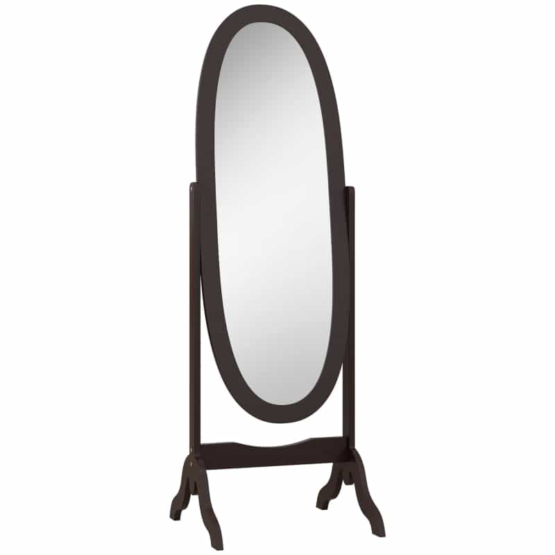HOMCOM Floor Standing Mirror Full Length Mirror with Adjustable Angle Oval Frame for Dressing Room Bedroom Living Room — Black