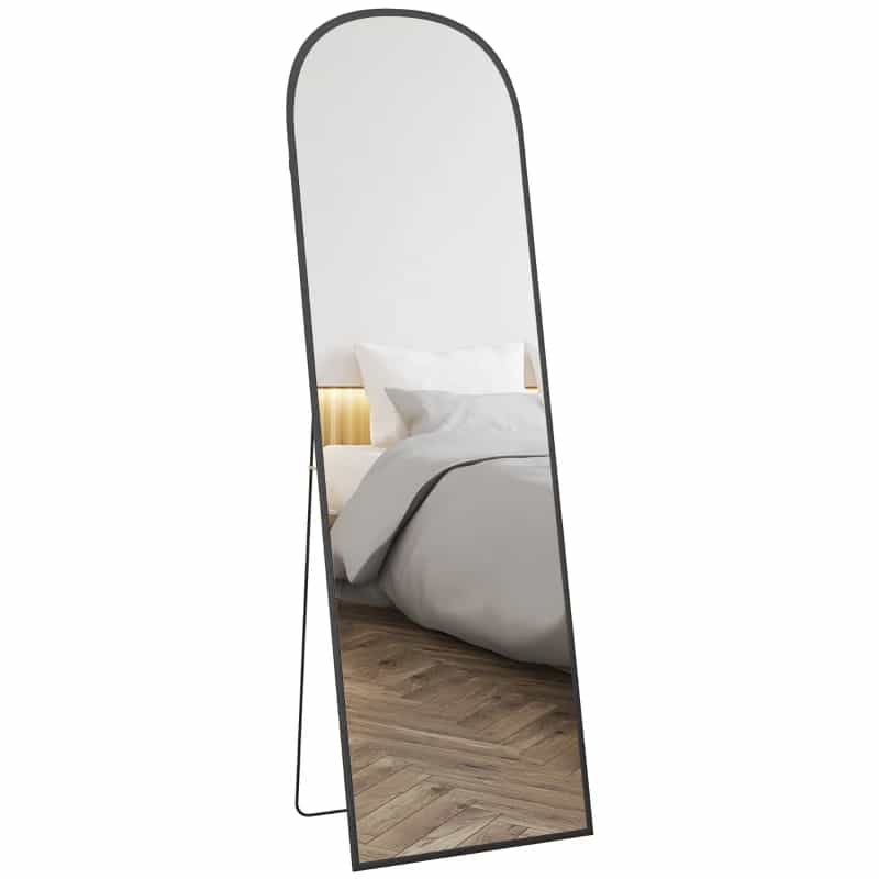 HOMCOM Arched Standing Mirror, Full Length Mirror, Free Standing or Wall Mounted for Living Room, Bedroom — Black