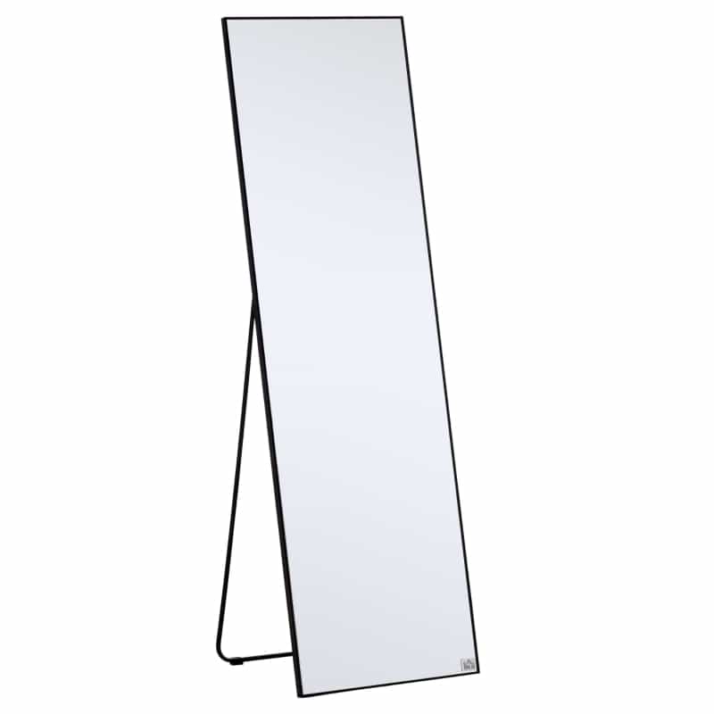 HOMCOM Full Length Mirror, Floor Standing, Wall-Mounted or Leaning Against Wall Tall Mirror with Support Frame, Rectangular Full Body Mirror for Bedroom, Living Room — Black