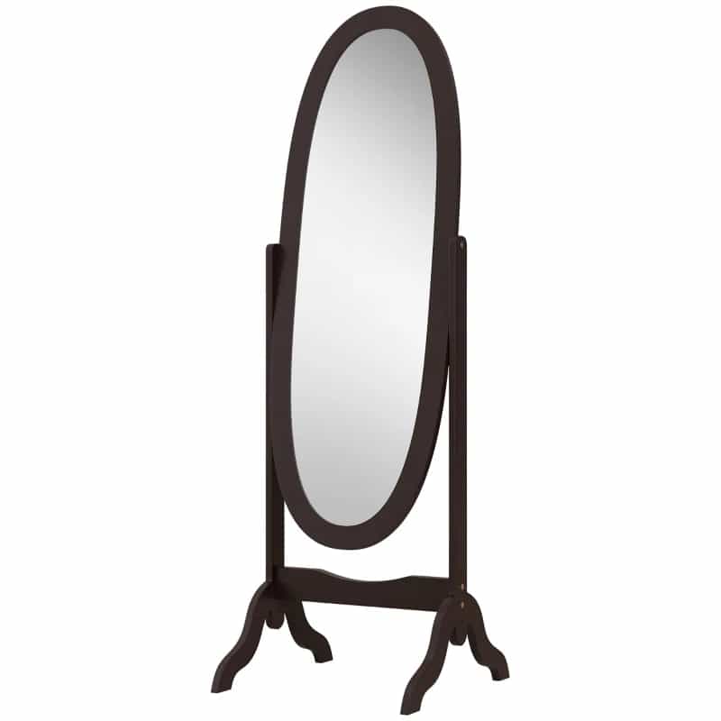HOMCOM Floor Standing Mirror Full Length Mirror with Adjustable Angle Oval Frame for Dressing Room Bedroom Living Room — Black