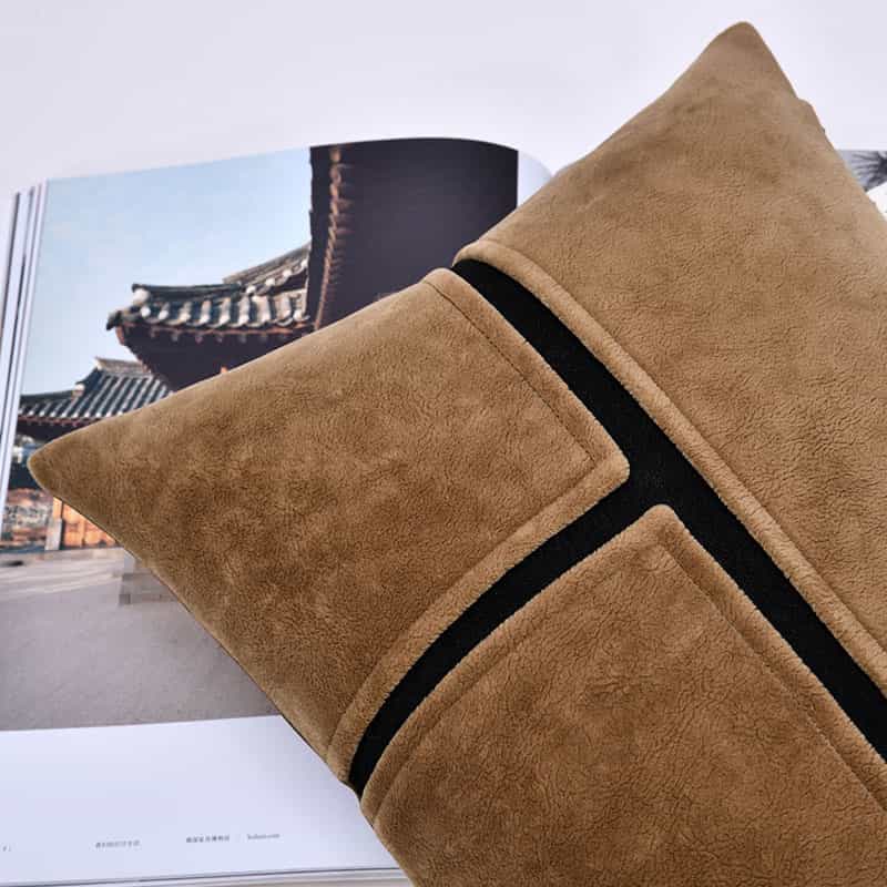 Suede Flannel - Polyester - Artificial Leather Blended Lumbar Pillow (DP-2308212) — Bronze