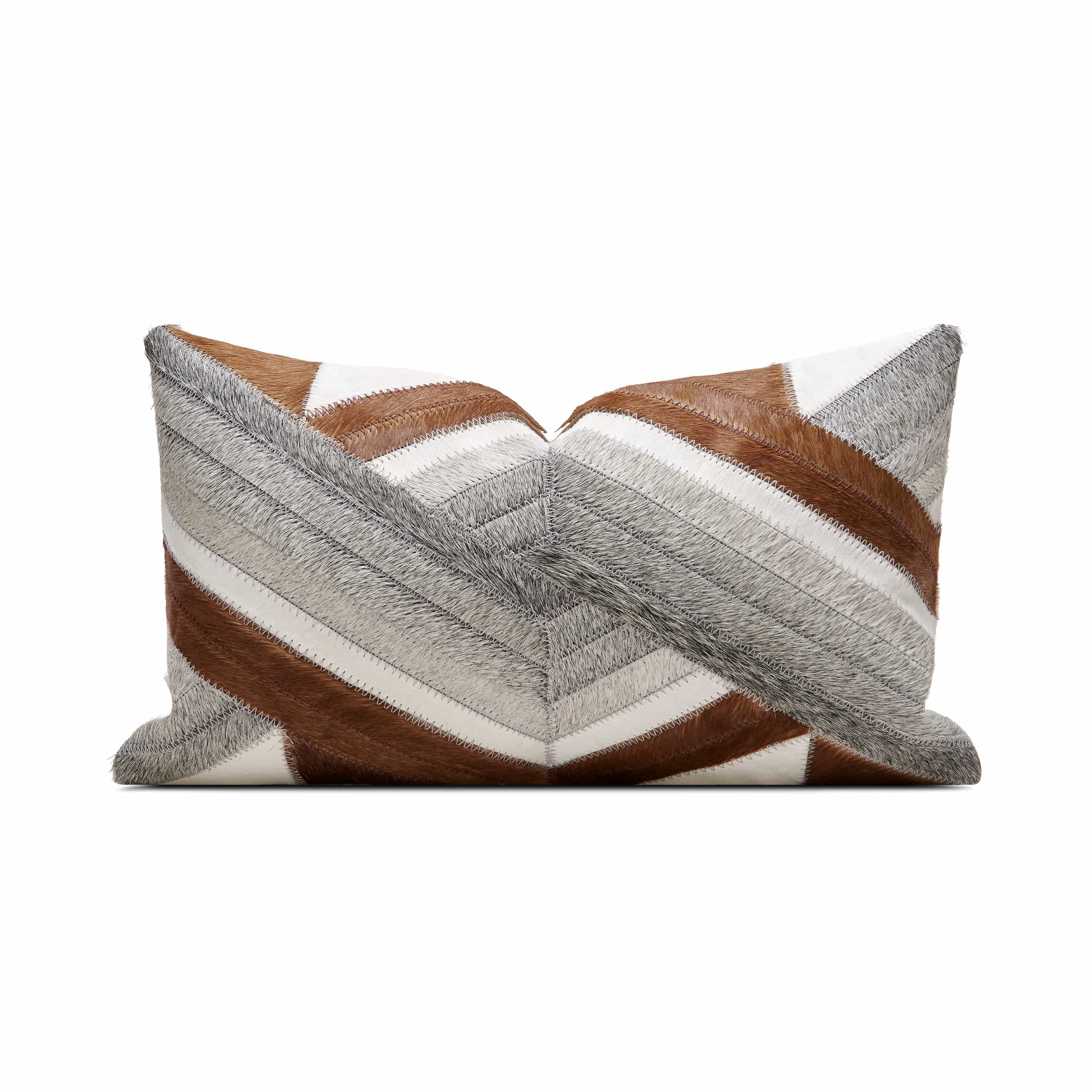 Cowhair - Suede Flannel Blended Lumbar Pillow (DP-2312107) — Chrome