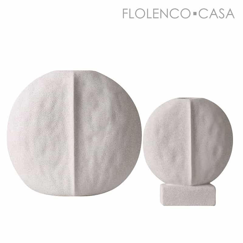 White Round flat vase