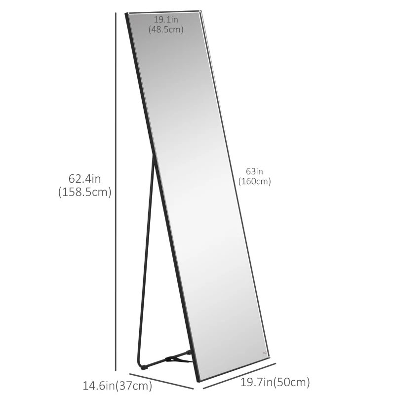 HOMCOM Full Length Mirror, Floor Standing, Wall-Mounted or Leaning Against Wall Tall Mirror with Support Frame, Rectangular Full Body Mirror for Bedroom, Living Room — image 9