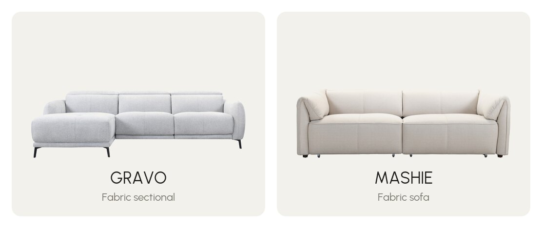 Fabric motion sofas GRAVO and MASHIE