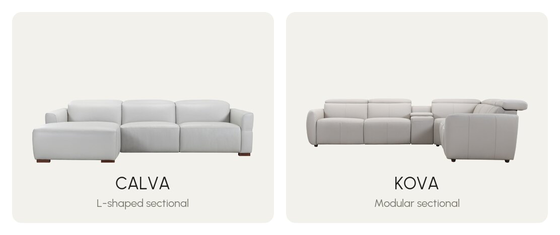 Reclining sectionals: CALVA L-shaped and KOVA modular