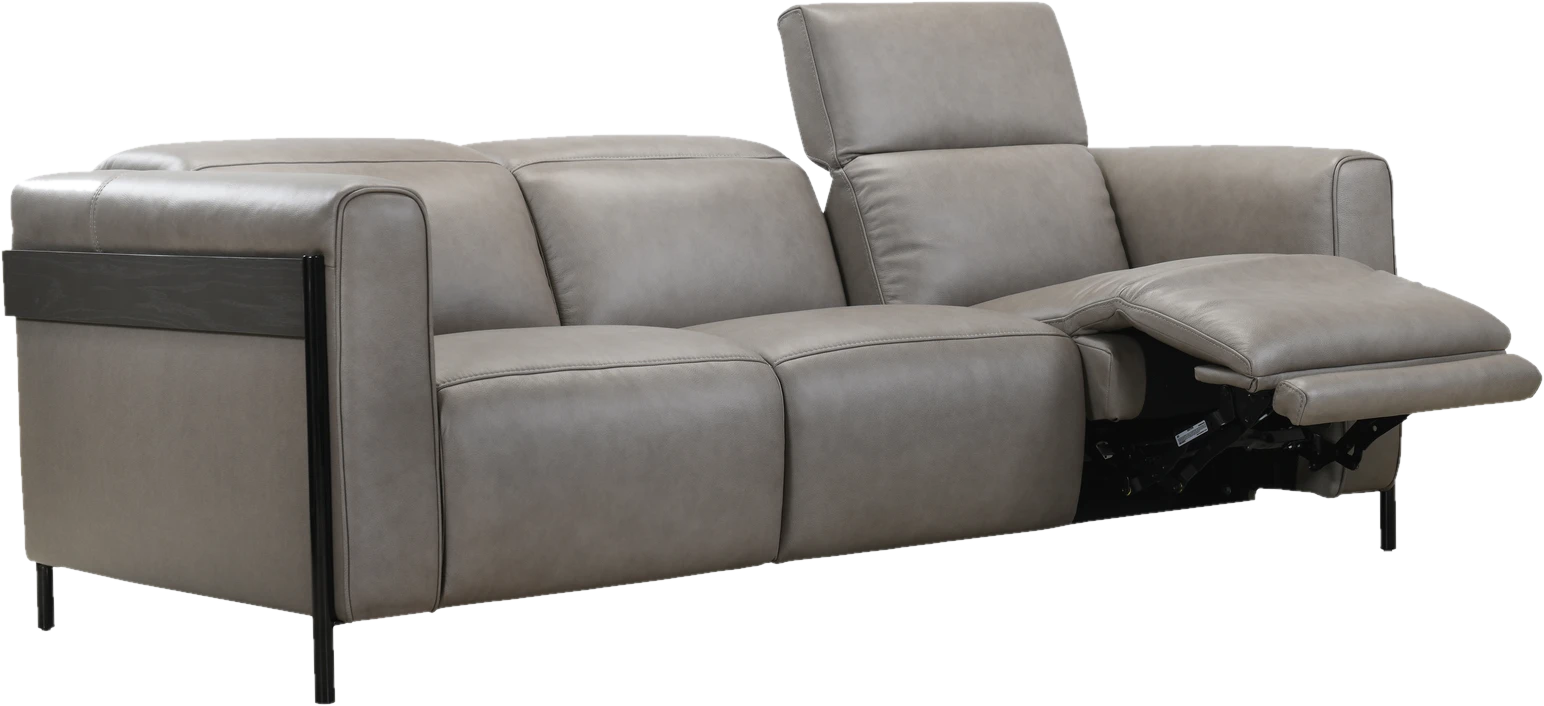 TAURO power leather sofa with one seat reclined and the headrest raised